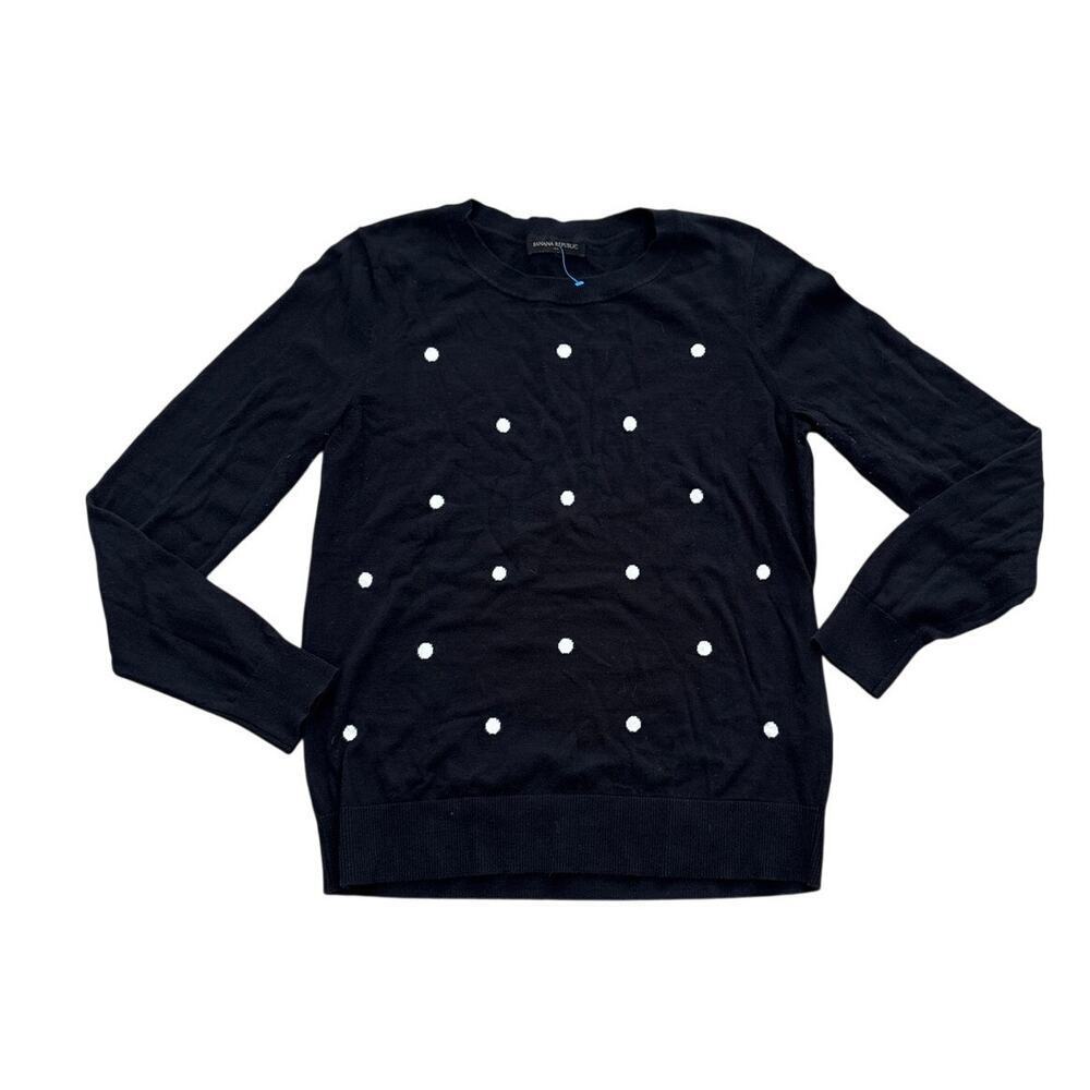 Banana Republic Black Polka Dot Pullover Sweater Size M Cotton Preppy Y2K